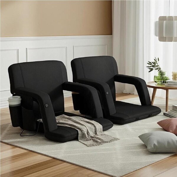 Artiss 1/2 PC Floor Chair Lounge Cupholder Heated Floor Cushion Lounger Black 2PCS