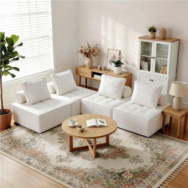 Artiss 1/2/3/4/5/6 PCS Modular Sofa Lounge Sofa Convertible Comfy Couch Floor Couches Bed Beige 4 Seater