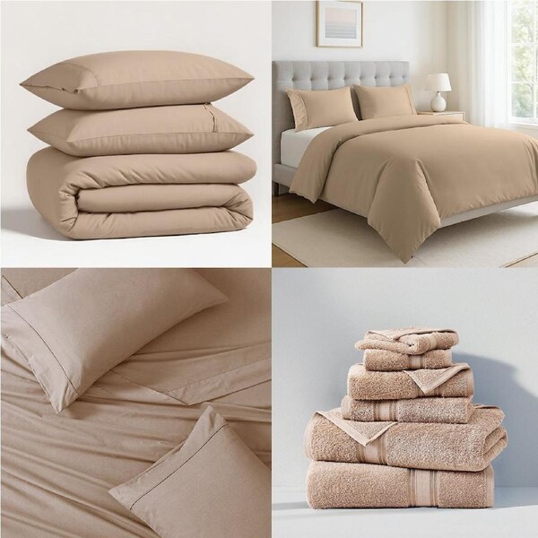 Organic Cotton Bedding & Towel Bundle - Taupe Queen