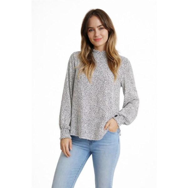 High Neck Polka Dot Blouse — Timeless Charm in Black and White Large