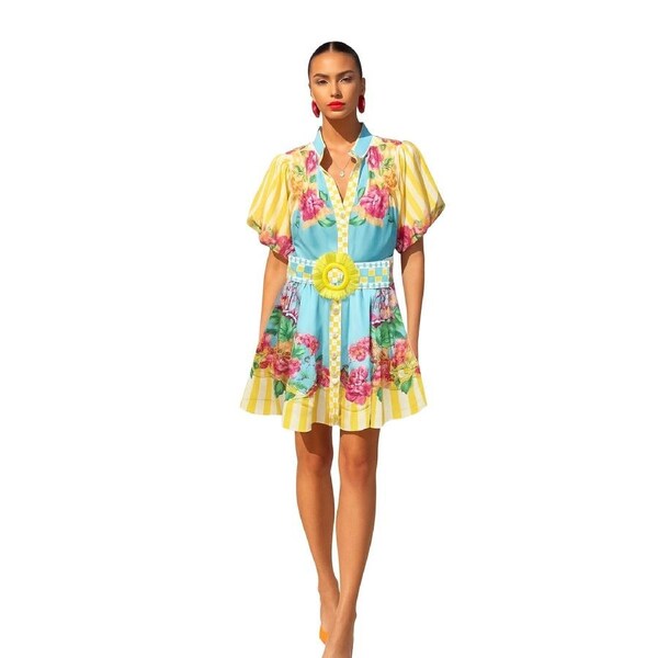 Positano Mini — Hand-Drawn Print with Lemon Rattan Detail S