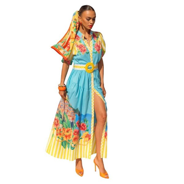 Positano Maxi — Hand-Drawn Print with Lemon Rattan Detail 2XL