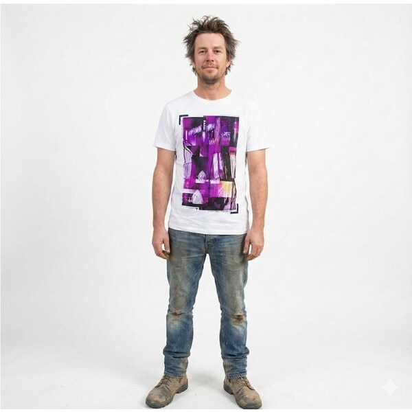 100% Cotton T-Shirt with Print Design Slim Fit Basic Tee Top in White M