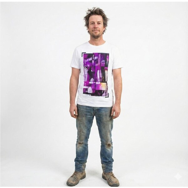 100% Cotton T-Shirt with Print Design Slim Fit Basic Tee Top in White X-Small