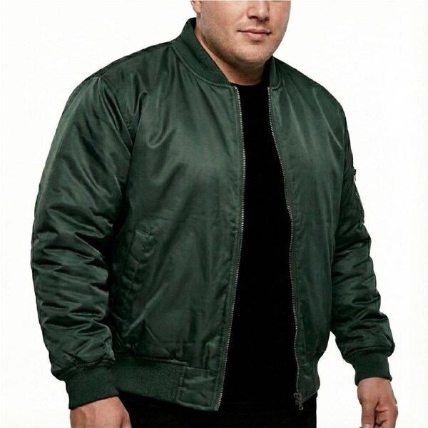Plus Size Quilted Jacket Zip Up Classic Padded Flight Flying Winter Big & Tall - Bottle Green 7XL