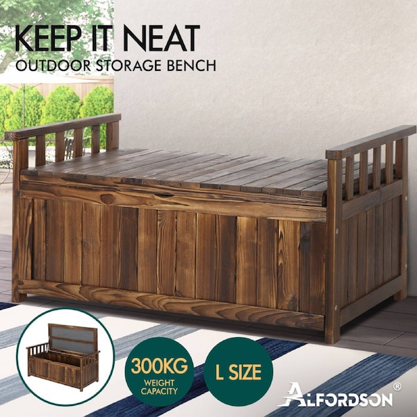 ALFORDSON Outdoor Storage Box Wooden Garden Bench Chest Tool Sheds L XL Charcoal / L Size
