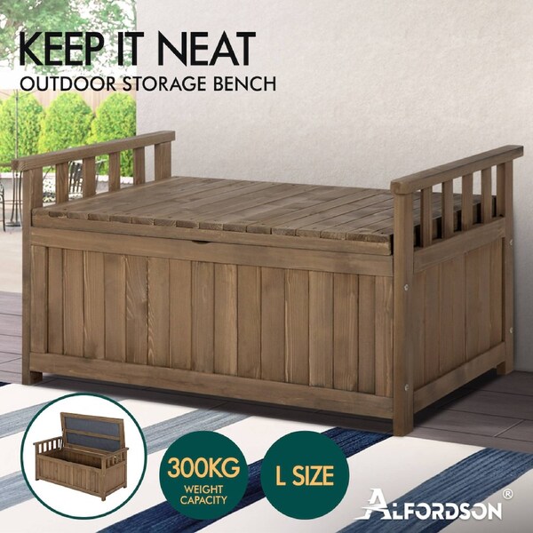 ALFORDSON Outdoor Storage Box Wooden Garden Bench Chest Tool Sheds L XL Brown / L Size