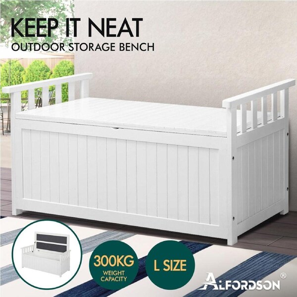 ALFORDSON Outdoor Storage Box Wooden Garden Bench Chest Tool Sheds L XL White / L Size
