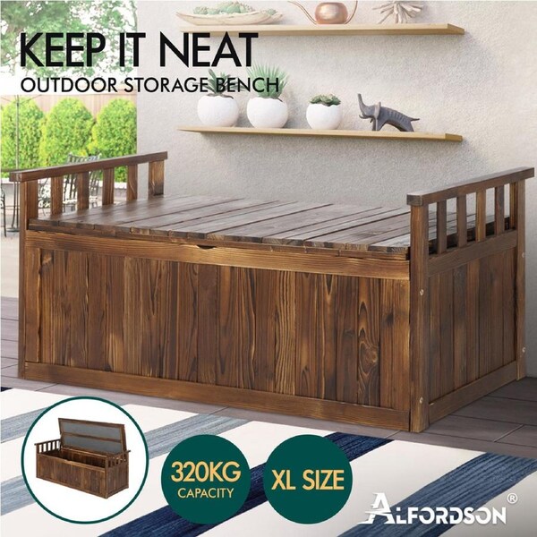 ALFORDSON Outdoor Storage Box Wooden Garden Bench Chest Tool Sheds L XL Charcoal / XL Size