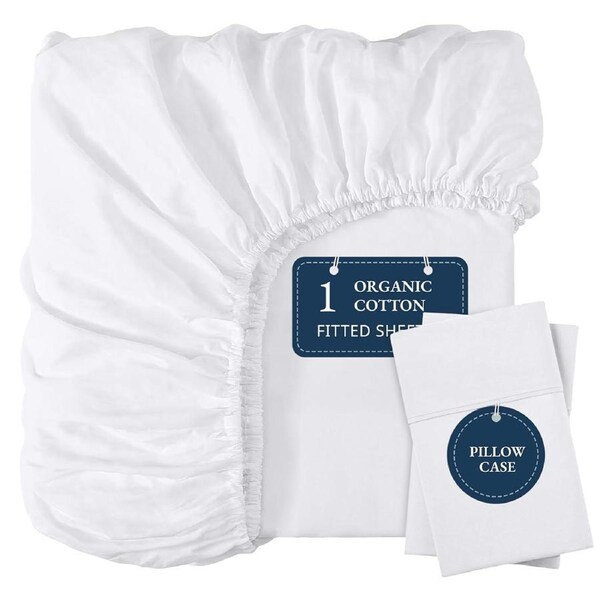 100% Organic Washed Cotton Fitted Sheet Set - White King Single