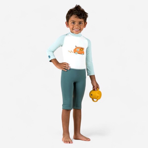 Decathlon Baby / Kids' Long Sleeve Uv Protection Swimming Suit Blue Print 113-122cm 5-6Y / White/Green