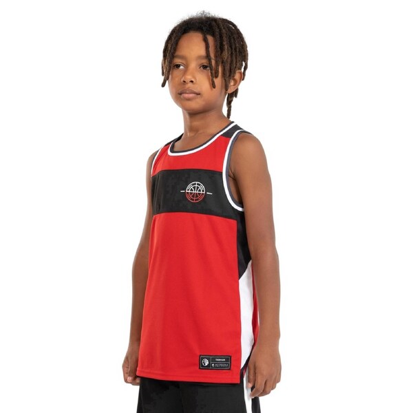 Kipsta Kids' Reversible Sleeveless Basketball Jersey T500R Red/Black 10-11 Years / 141-150 cm / Black/Red