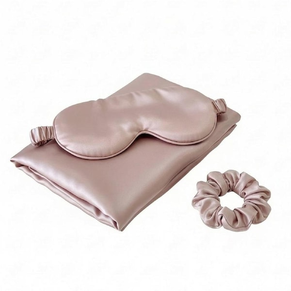 Royal Comfort Pure Mulberry Silk Sleep Gift Set 3 Piece Luxury Blush