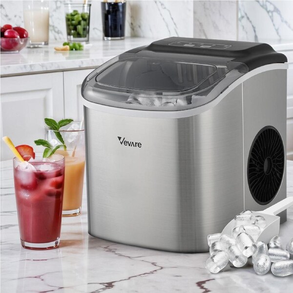 Vevare Portable Ice Maker Machine Ice Cube Tray 12kg Bar Countertop Silver
