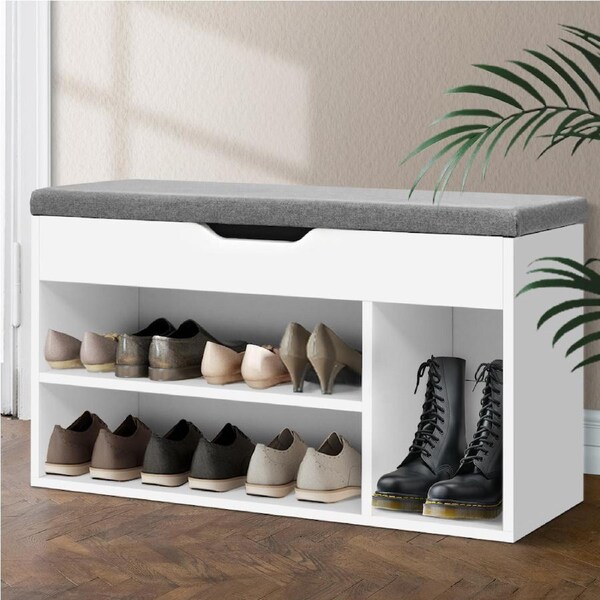 Artiss Shoe Rack Cabinet Bench Organiser Storage Rack Shelf Cupboard 3 Cubes-White