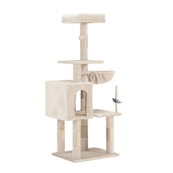 Petzly Cat Tree Tower Scratching Post Scratcher Condo 125cm Beige/Dark Grey/Grey Beige