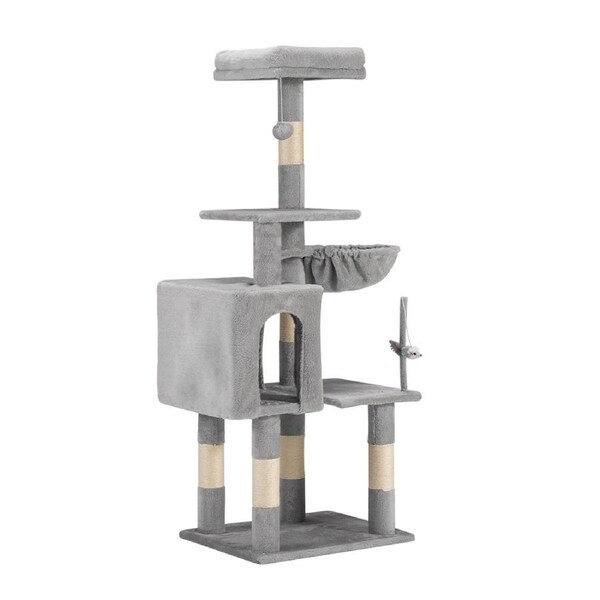 Petzly Cat Tree Tower Scratching Post Scratcher Condo 125cm Beige/Dark Grey/Grey Grey