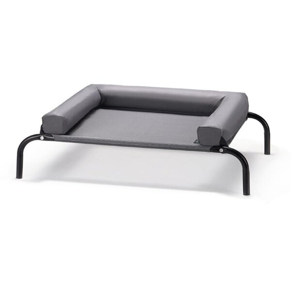Petzly Elevated Trampoline Bolster Raised Pet Dog Bed Couch Sofa Grey - XL
