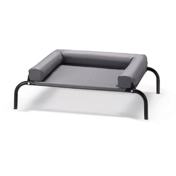 Petzly Elevated Trampoline Bolster Raised Pet Dog Bed Couch Sofa Grey - L