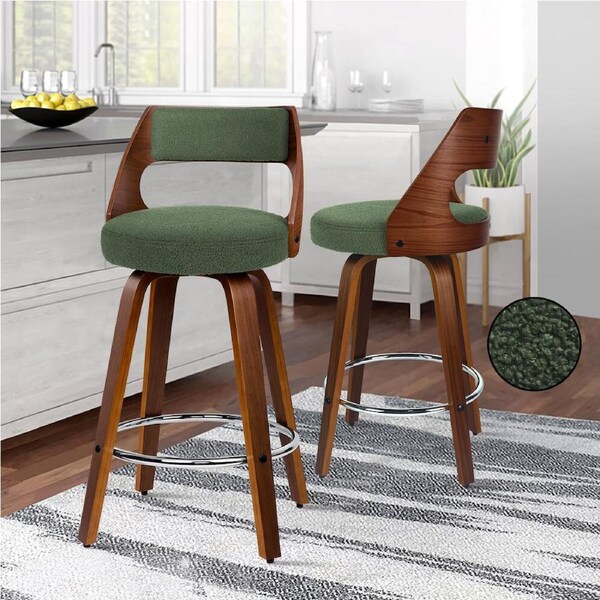 ALFORDSON Wooden Bar Stools Eden Kitchen Counter Swivel Dining Chair x2 Green (Boucle) x 2