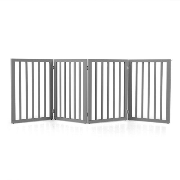 Petzly Pet Gate Dog Fence Safety Barrier Security Door Grey - 4 Panels