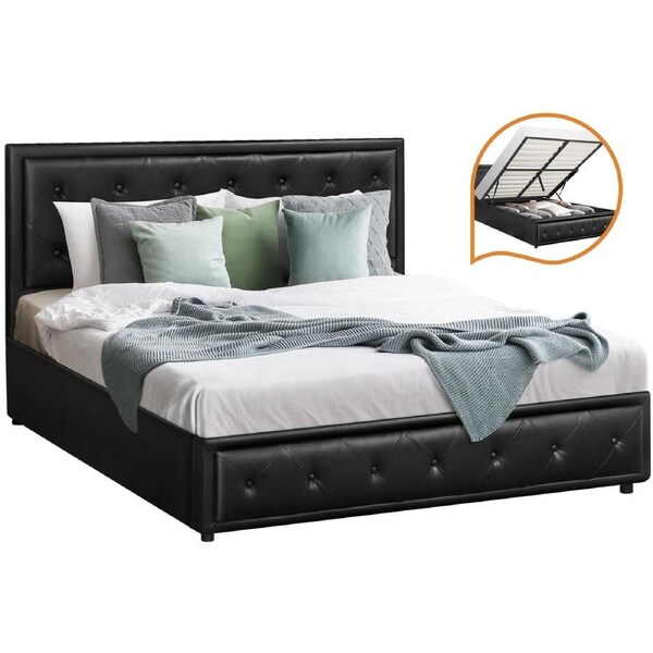 Oikiture Bed Frame Queen Double King Single Size Gas Lift Base W/ Storage Black Double