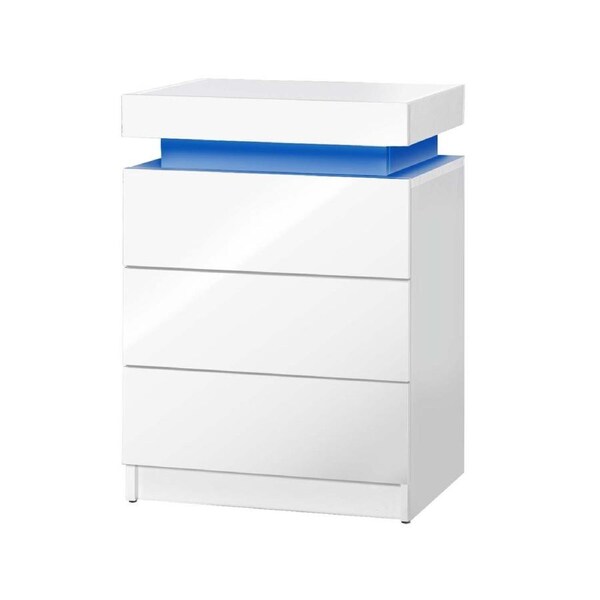 Oikiture Bedside Table RGB LED Nightstand Cabinet 2/3 Drawers Side Table Model 1- 3 Drawers-White