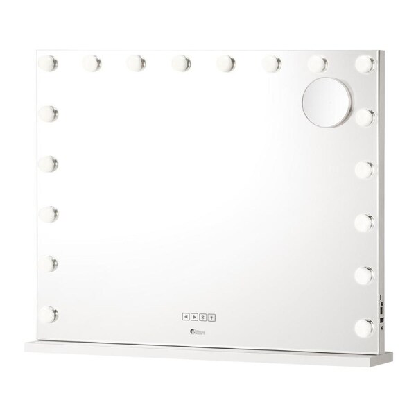 Oikiture Hollywood Mirrors Makeup Magnifying Mirror Bluetooth with LED Lights Model 3 80x62cm-18 Bulbs