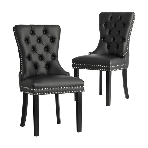 Oikiture 2x Velvet/PU Leather Dining Chairs Upholstered French Provincial Tufted PU Leather Black x2