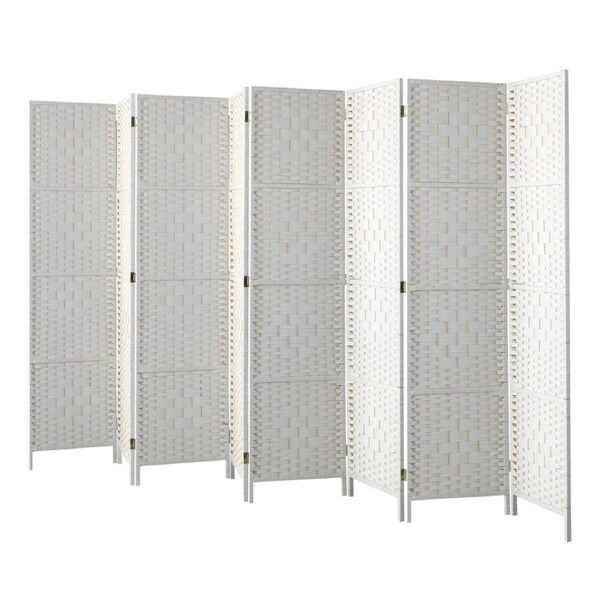 Oikiture 4/6/8 Panel Room Divider Privacy Screen Dividers Woven Wood Fold Stand White - 8 Panels