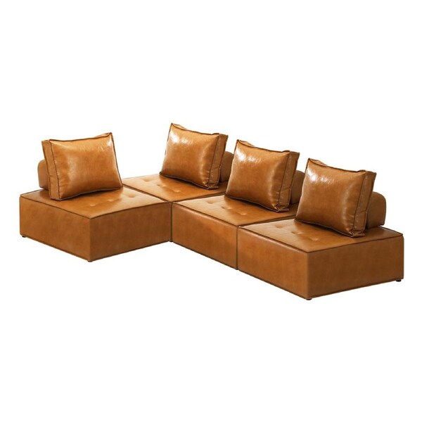 Oikiture 1-4PCS Modular Sofa Lounge Chair Armless Adjustable Back Sherpa White/Black/Brown/Grey 4PCS/Brown