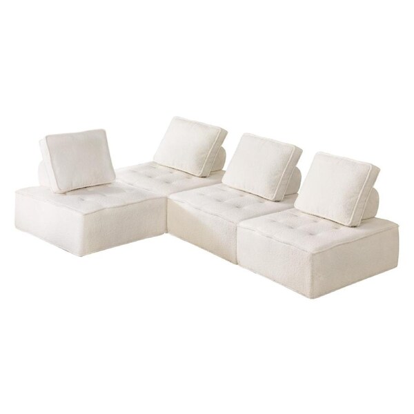 Oikiture 1-4PCS Modular Sofa Lounge Chair Armless Adjustable Back Sherpa White/Black/Brown/Grey 4PCS/White
