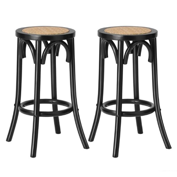 Oikiture 2/4x Bar Stools Kitchen Vintage Dining Chair Rattan Seat 2X Black