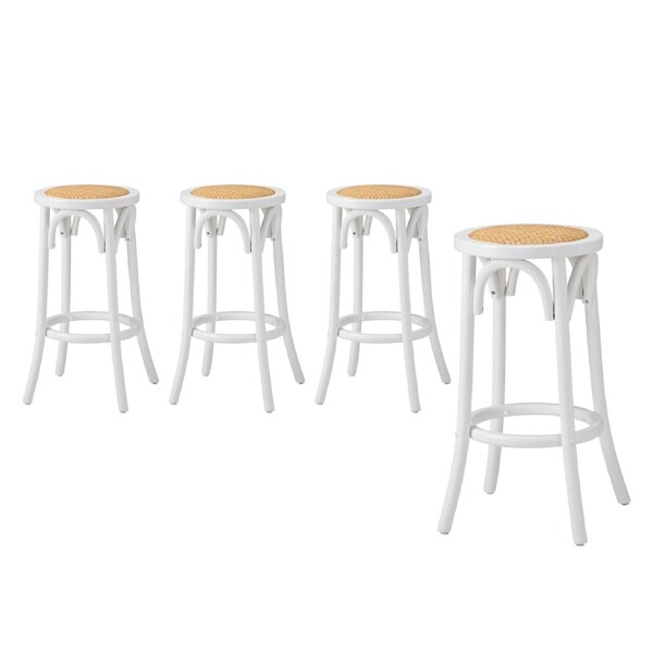 Oikiture 2/4x Bar Stools Kitchen Vintage Dining Chair Rattan Seat 4X White