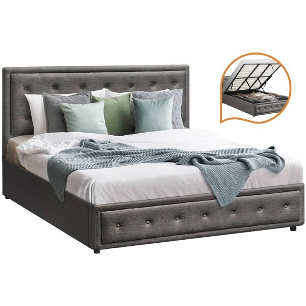Oikiture Bed Frame Queen Double King Single Size Gas Lift Base W/ Storage Grey King