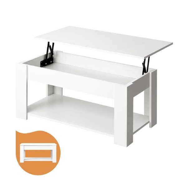 Oikiture Coffee Table Lift Up Top Modern Table Hidden Book Storage Shelf Display Model1 - White
