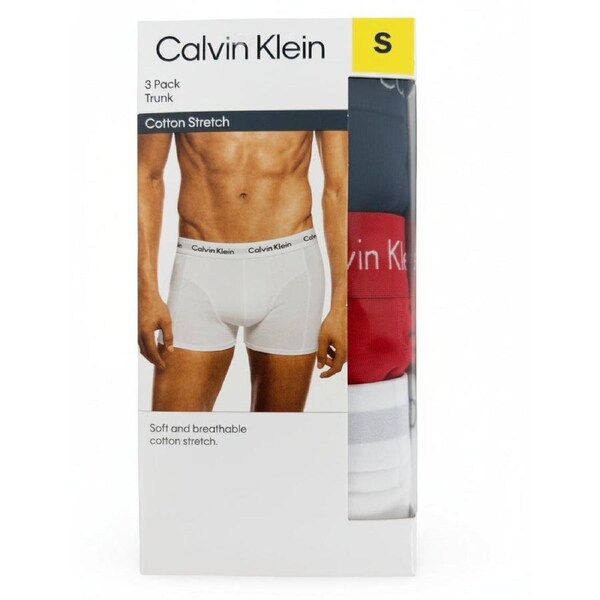 Calvin Klein Men's Cotton Stretch Trunk 3 Pack - Navy/Red/White S