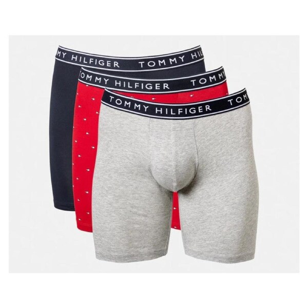 Tommy Hilfiger Men's Cotton Stretch Boxer Briefs 3-Pack - Pomegranate/Grey/Navy L