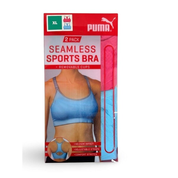 Puma Women's Seamless Sports Bra 2 Pack - Blue/Pink XL