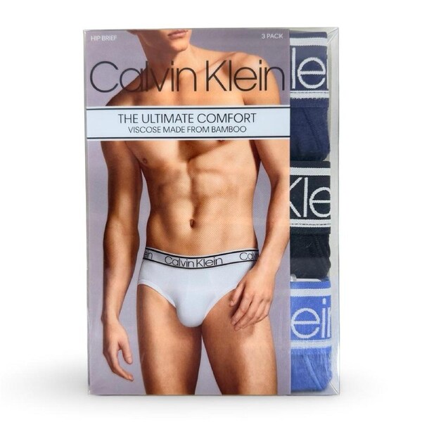 Calvin Klein Men’s The Ultimate Comfort Bamboo Hip Brief 3 Pack – Blue/Navy/Black XL
