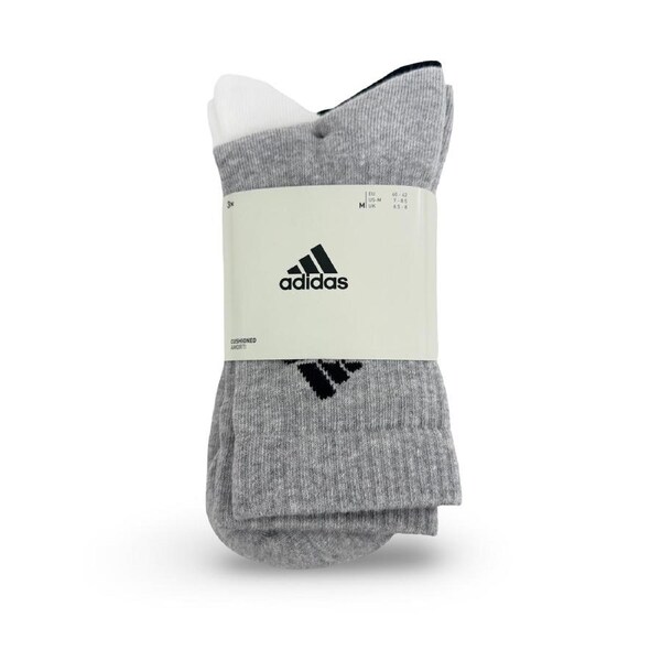 Adidas Cushioned Crew Socks 3 Pack - Black/Grey/White - Black Logo S