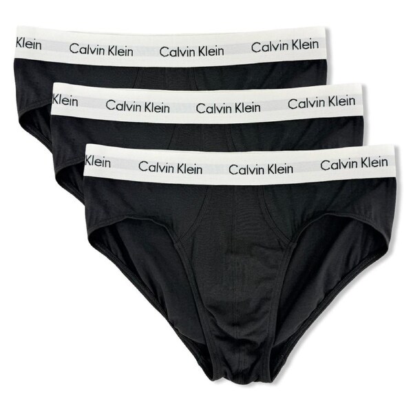 Calvin Klein Men’s Cotton Stretch Hip Brief 3 Pack – Black with White Band S