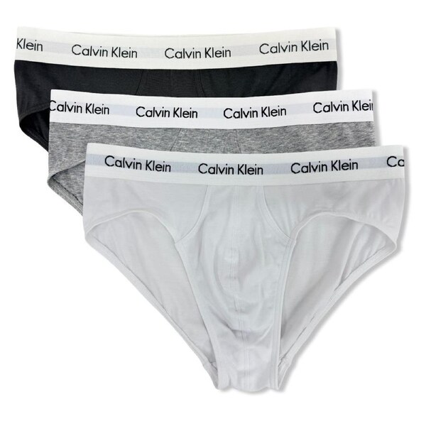 Calvin Klein Men’s Cotton Stretch Hip Brief 3 Pack – Black/White/Grey XL