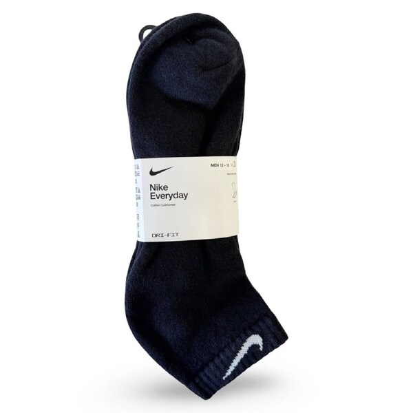 Nike Unisex Everyday Cushion Low Socks 3-Pack – Black/White M