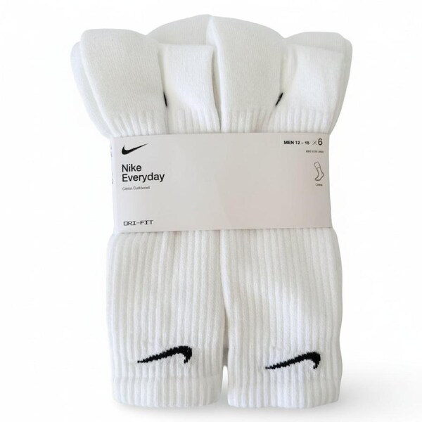 Nike Unisex Everyday Cushioned Crew Socks 6-Pack – White/Black S