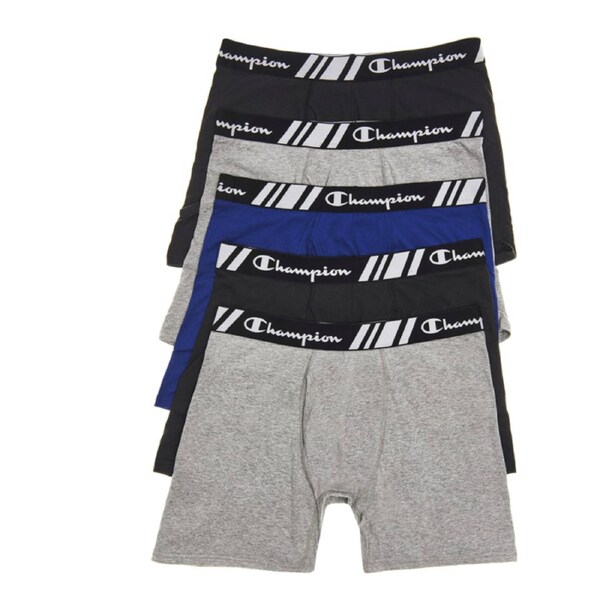 Champion Men's Elite X-Temp Double Dry Boxer Briefs 5-Pack, Black/Grey/Blue M