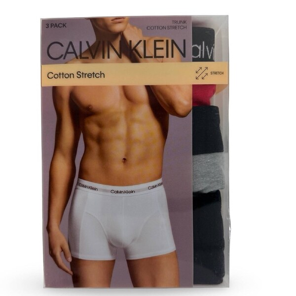 Calvin Klein Men's Cotton Stretch Trunk 3 Pack - Red/Grey/Black XL