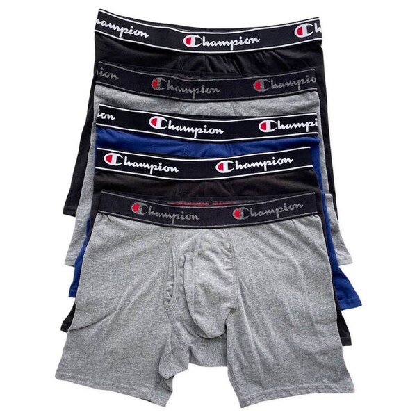 Champion Men's X-Temp Double Dry Boxer Briefs 5-Pack, Black/Grey/Blue M