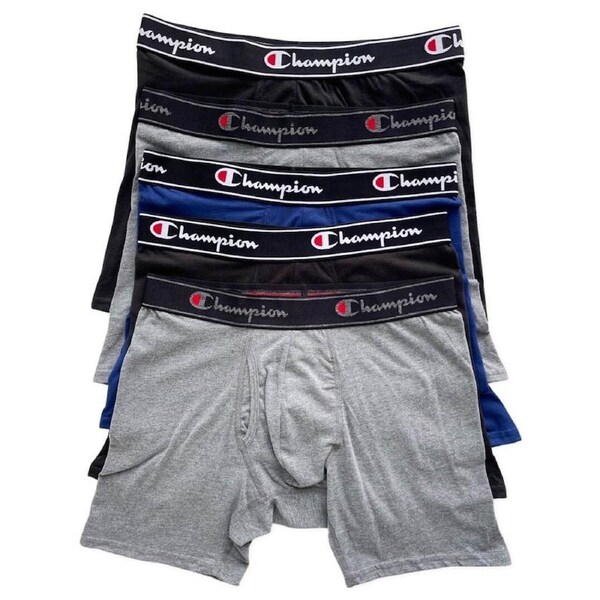Champion Men’s X-Temp Double Dry Boxer Briefs 5 Pack – Black/Grey/Blue L