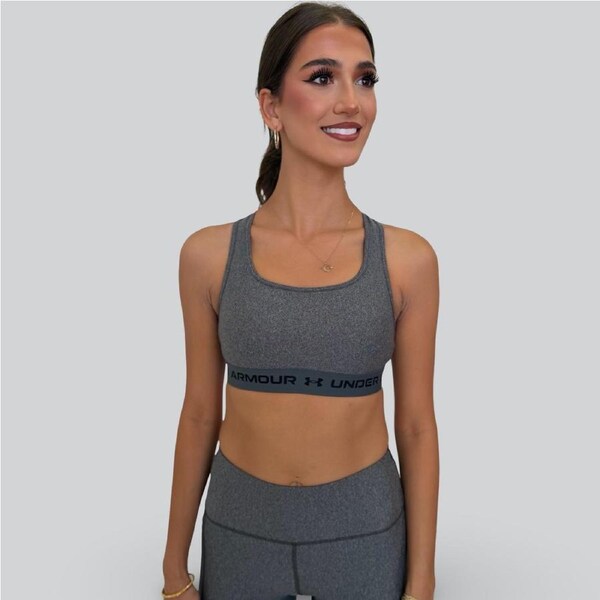Under Armour Women’s Crossback Mid-Support Heather Sports Bra – Charcoal/Grey XL
